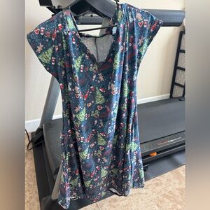 Disney Holiday Print A-Line Dress in Navy with Christmas Motifs